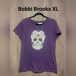 Bobbie Brooks Purple Floral Skull Tee